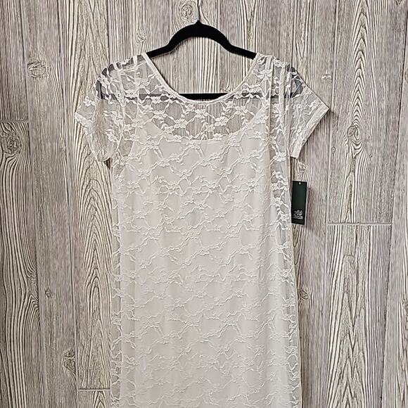 Wild Fable Off White Lace Maxi Dress Over Mini Short Sleeves Womens Large NWT - Picture 3 of 12